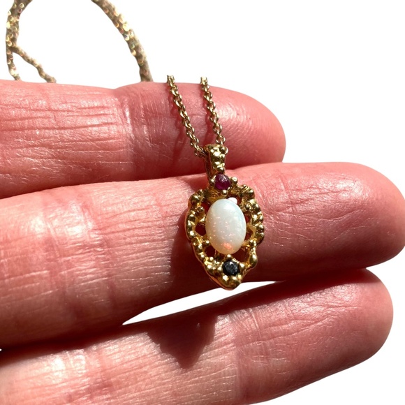 necklace pendant vintage 14kt GF opal 14kt plated chain - Picture 8 of 10
